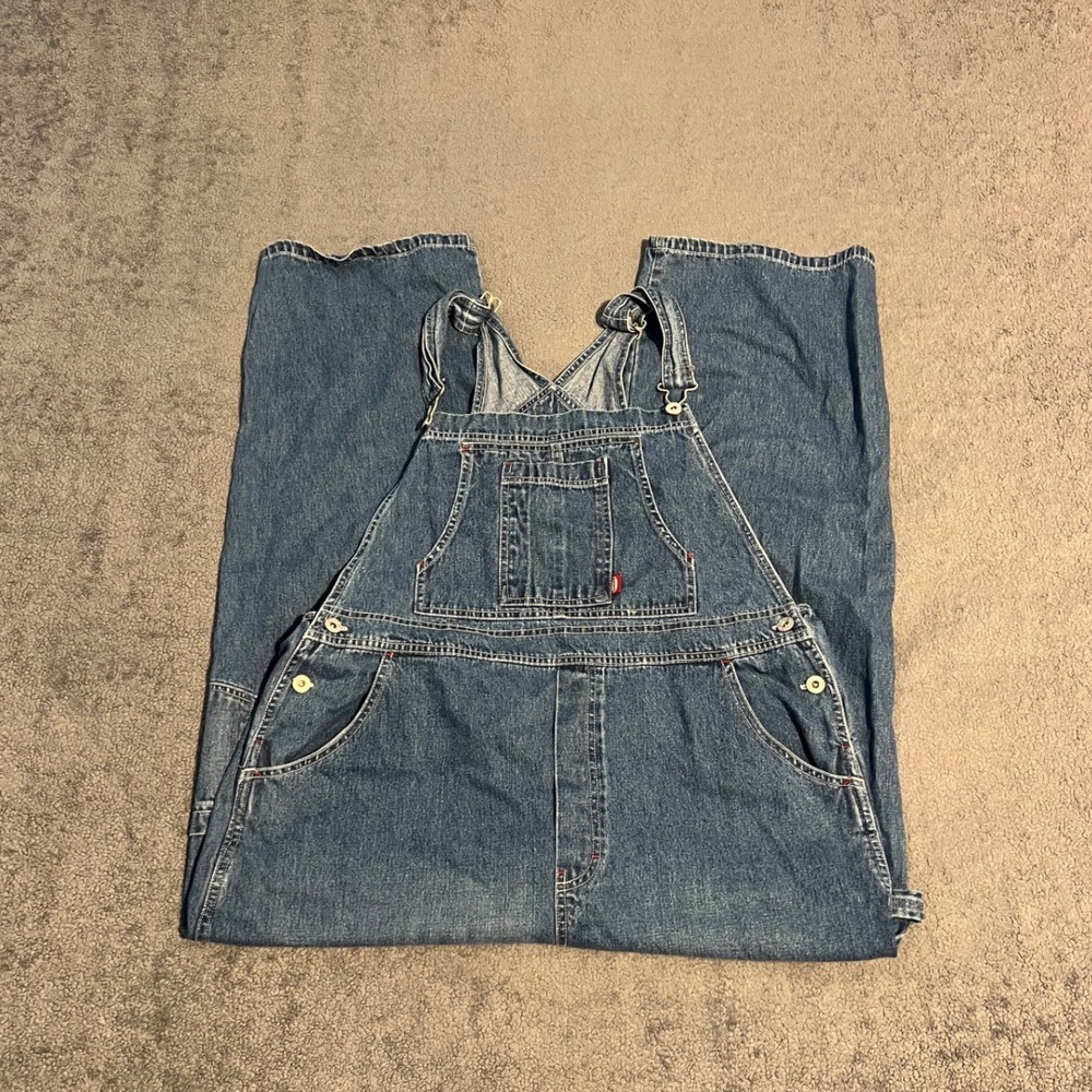 Vintage Route 66 Denim Overalls Wide Leg Carpenter Bibs Women's Size 42